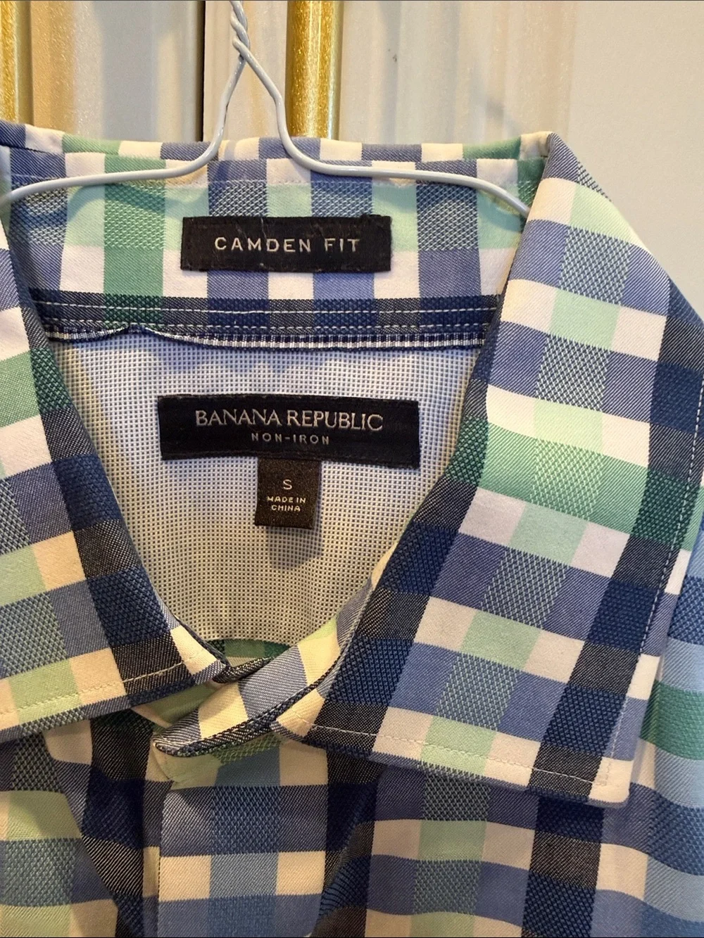 Banana Republic Men's Blue, Green & White Checked Cotton Shirt